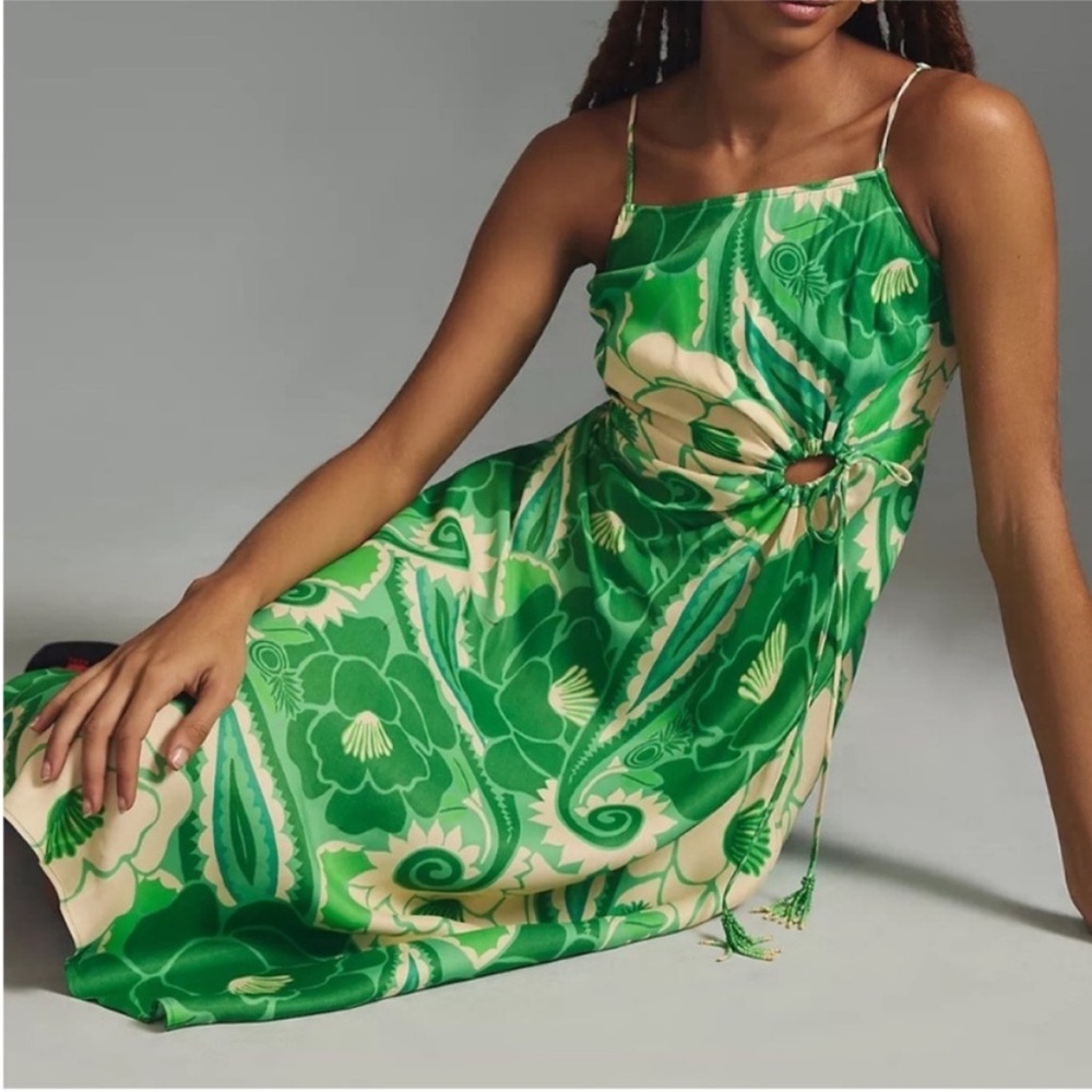 Anthropologie x FARM Rio tropical groove midi green and white dress  size medium